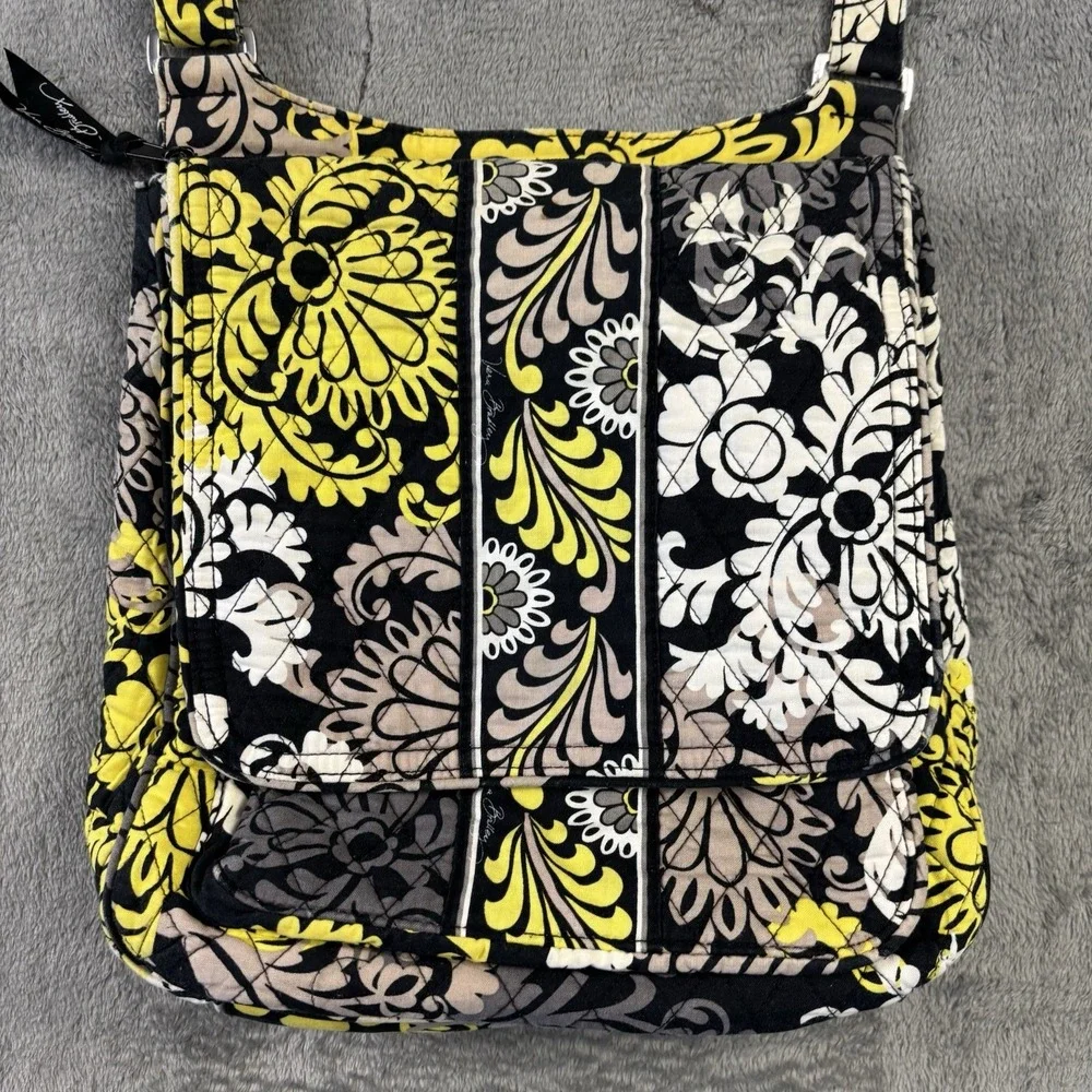 Vera Bradley Crossbody Bag Shoulder Strap Purse Baroque Black Hipster Floral EUC